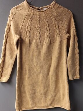 Copper Key Cable-Knit Crewneck Sweater in Mustard Yellow